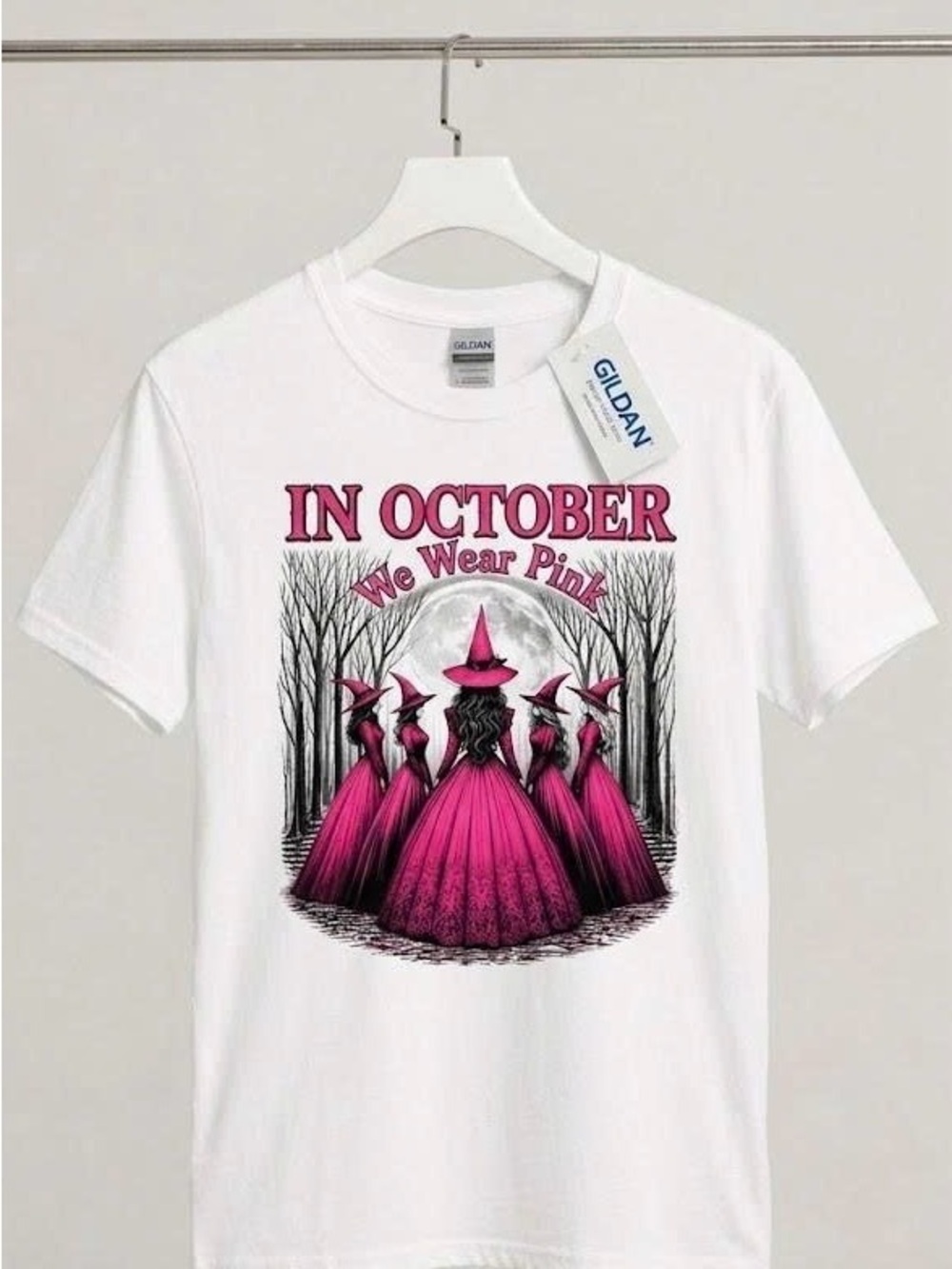 In October We Wear Pink Witch Shirt Pink Halloween Breast Cancer Awareness Tee